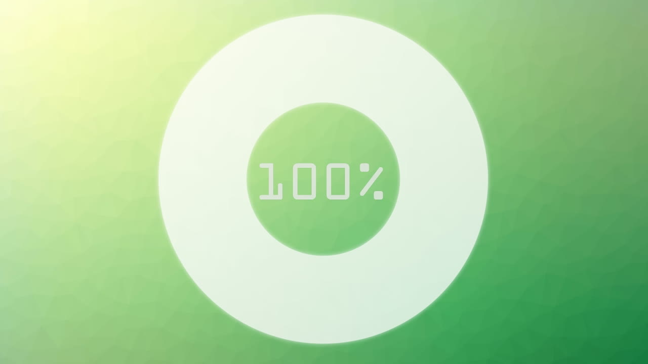 Animation of pie chart statistics processing with percent on green background