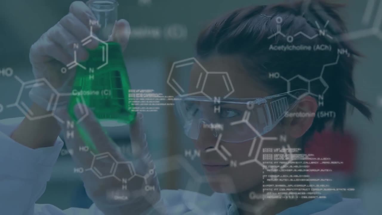 animación del procesamiento de datos sobre una científica biracial
