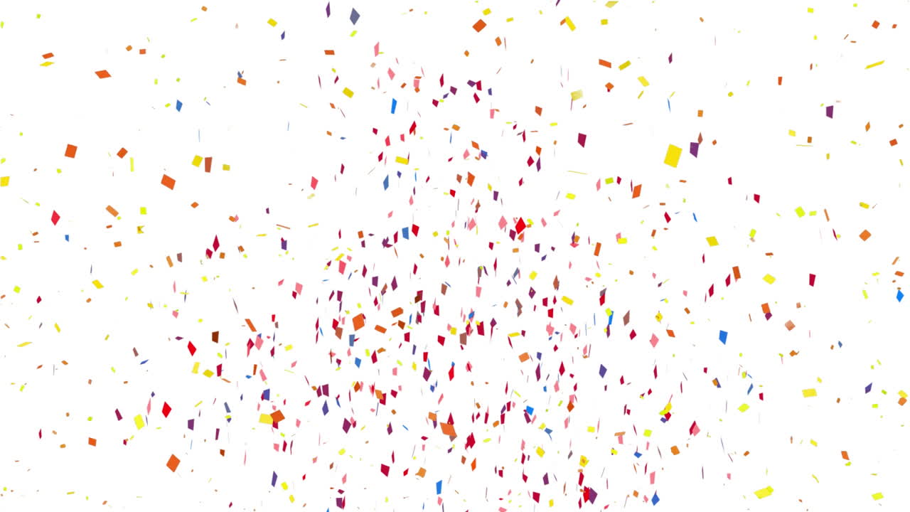 Animazione di coriandoli multicolori che cadono su sfondo bianco