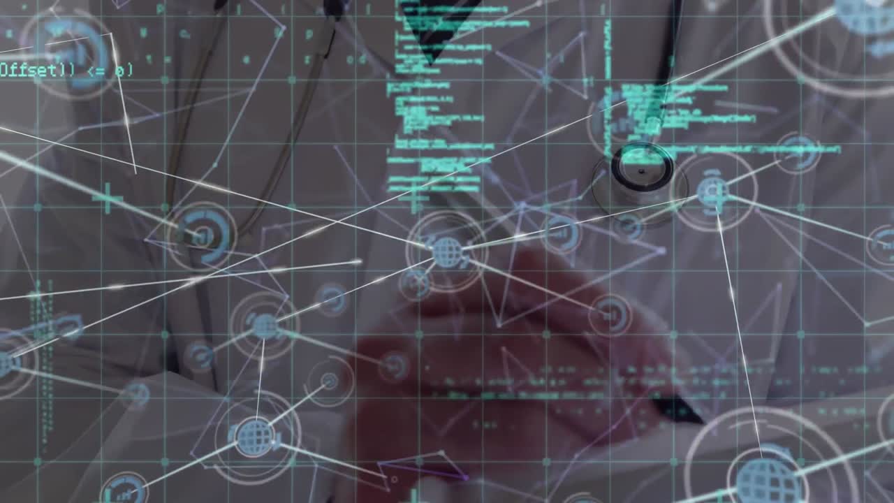 animación de la red de conexiones a través de la escritura del médico caucásico