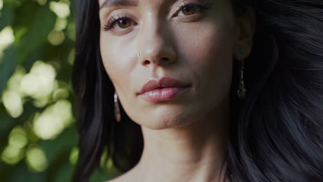 close-up portrait of a woman in nature