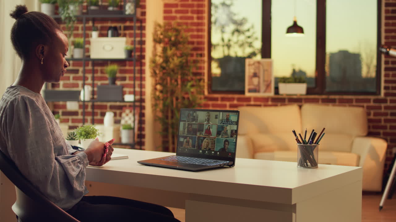 Freelancer attending online meeting