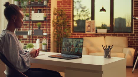 freelancer attending online meeting