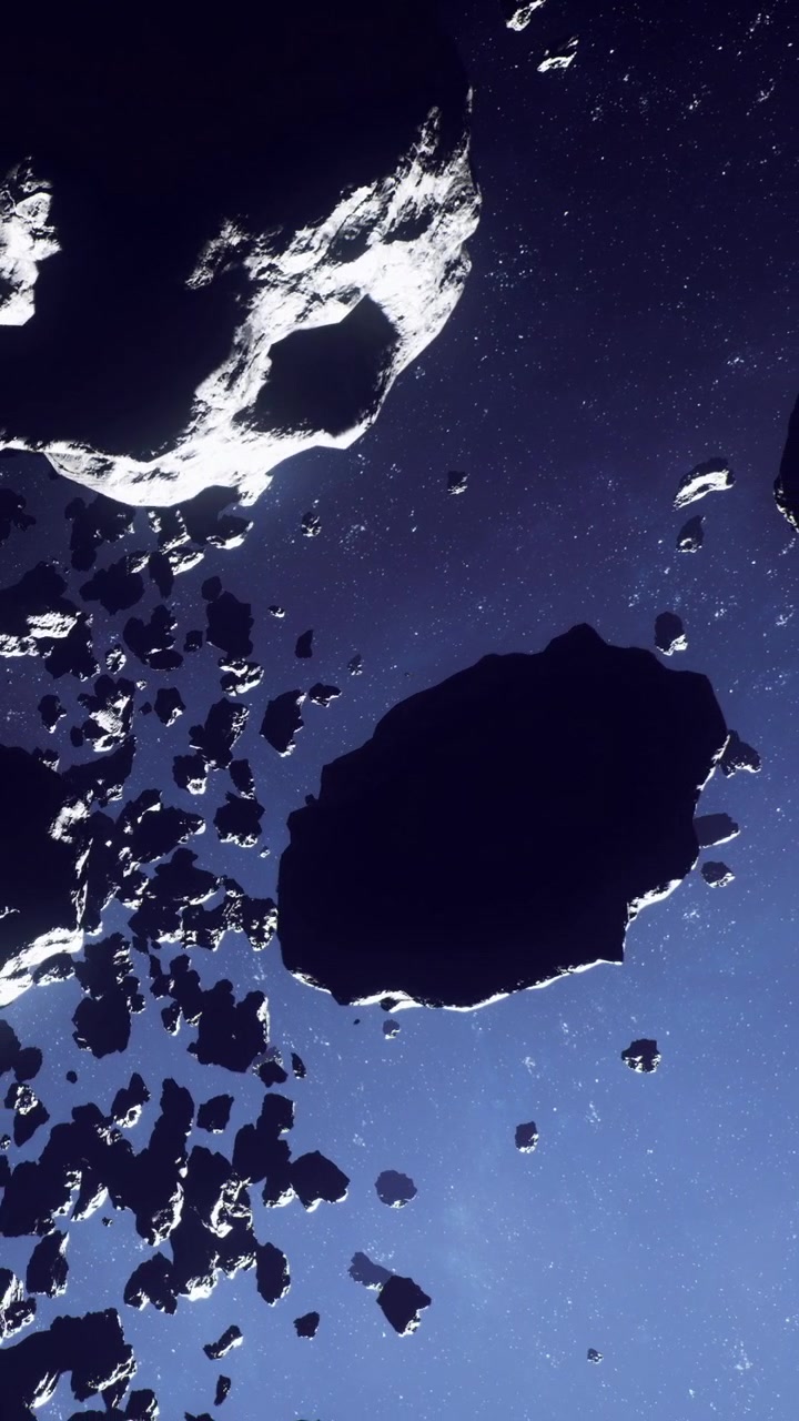 Campo di asteroidi nello spazio profondo mostra formazioni rocciose e vuoti oscuri