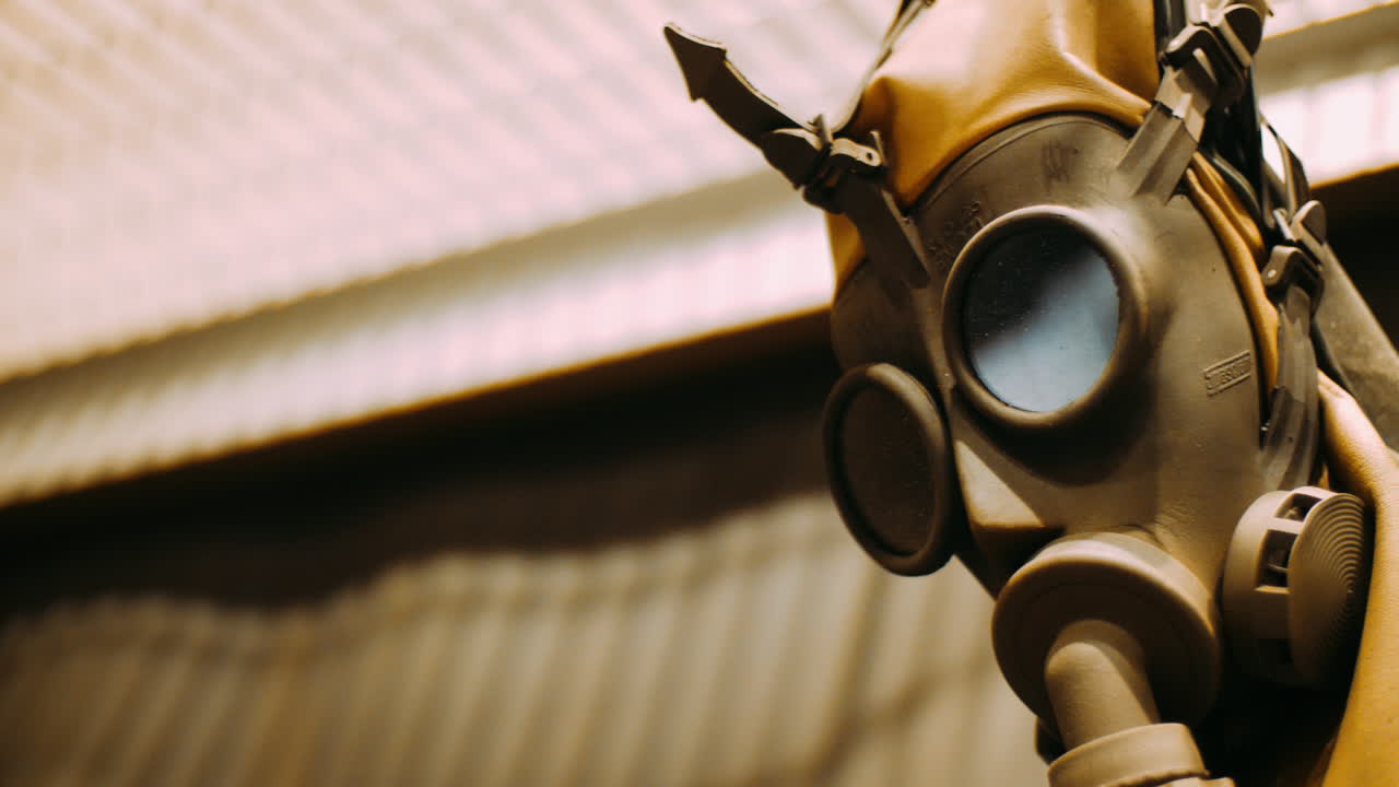 Chemical protection mask close up. Radioactive environmental pollution