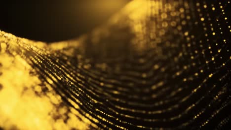 golden waves of light ripple across a dark background, creating a mesmerizing visual experience. the shimmering effect draws the viewer in, highlighting the contrast of colors and movement.