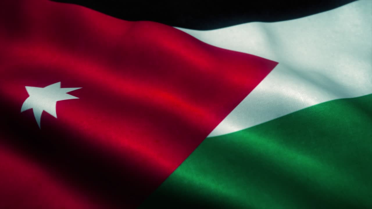 la bandera de jordania ondeando en el viento. la bandera nacional de jordania. el signo de jordania animación de bucle sin costuras. 4k