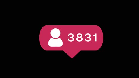 social media red heart friend request counter shows statistic 4k 3d green screen loop animation