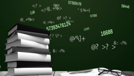 animated glasses and books on a green backdrop symbolize education.