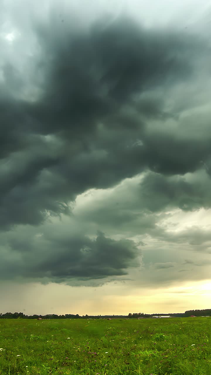 Timelapse af dramatiske stormskyer over grøn mark, lodret visning