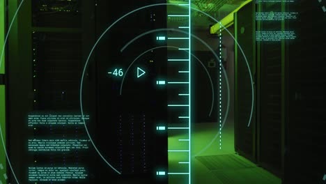 animation of data processing and scope scanning over server room