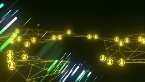 animación de la red de conexiones con personas iconos sobre senderos de luz