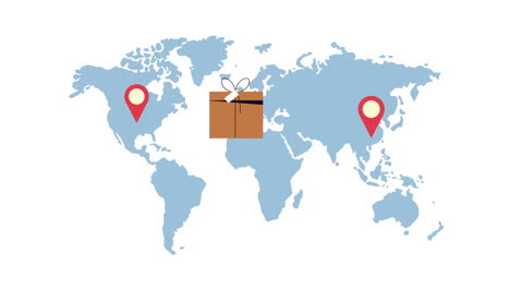 box carton and pins location in earth maps