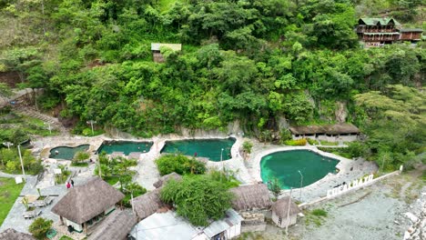 Aerial-fly-drone-view-of-hot-spring-Cocalmayo,-Santa-Teresa,-Peru,-Andes,-South-America-2