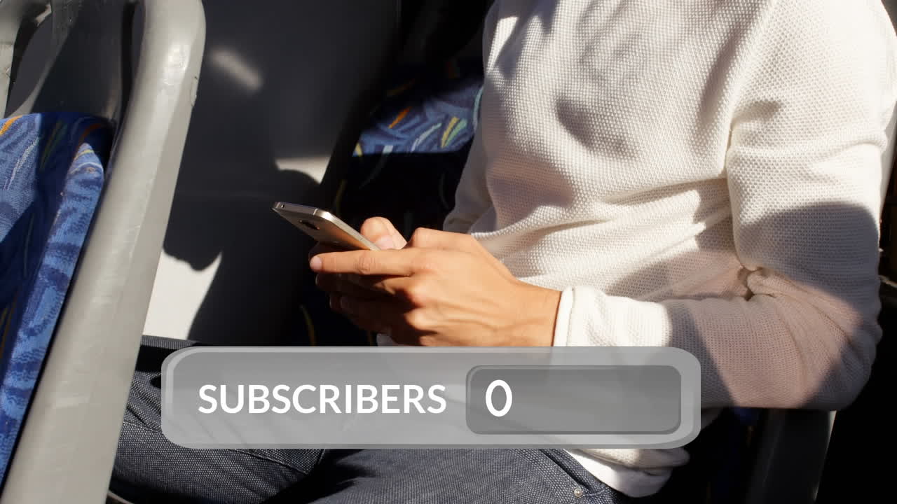 Hands texting and floating follow icons