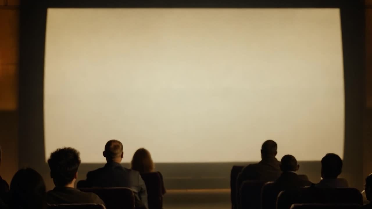 Audience members enjoying a film on a large screen in a darkened cinema, immersed in the entertainment experience