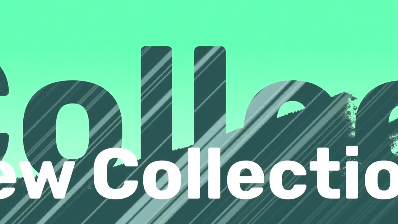 Animation of new collections text over shadow on blue background