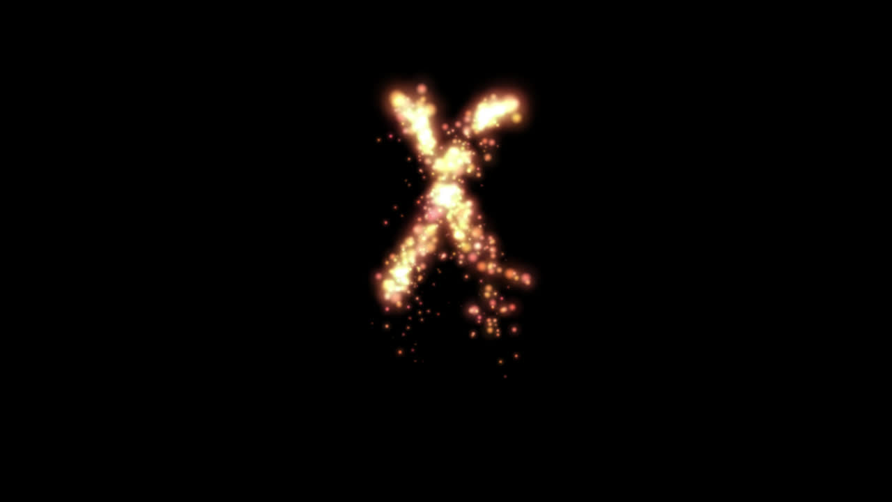 Lettera X di fuoco dorato luminoso su sfondo trasparente