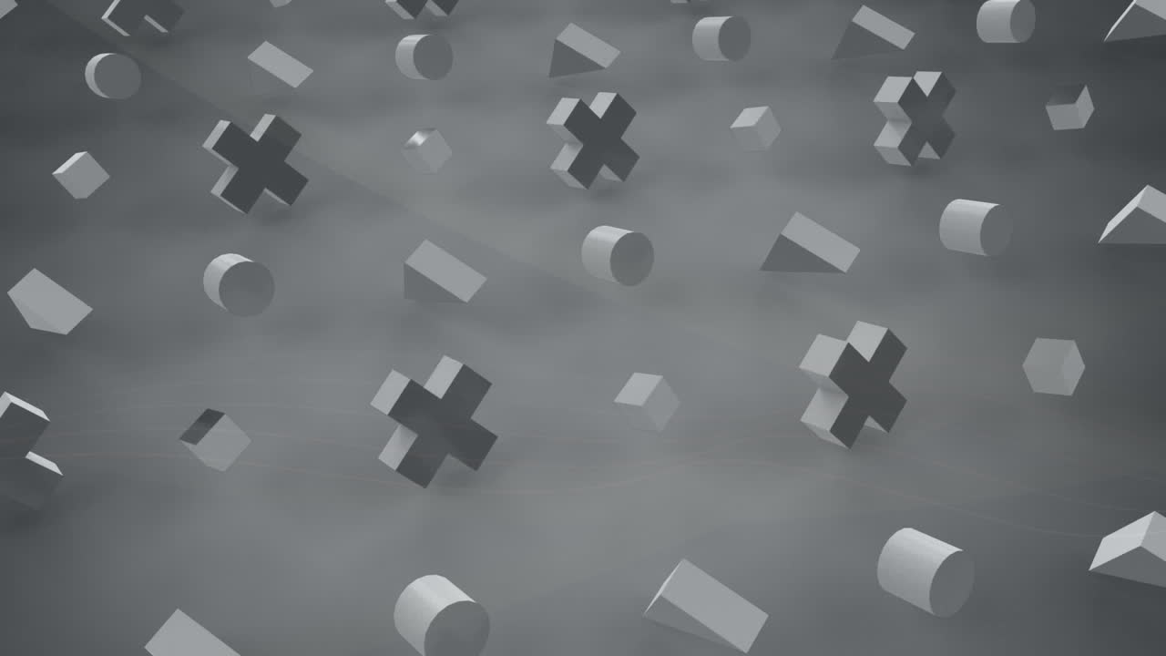 Animation of rows of abstract shapes moving on grey background