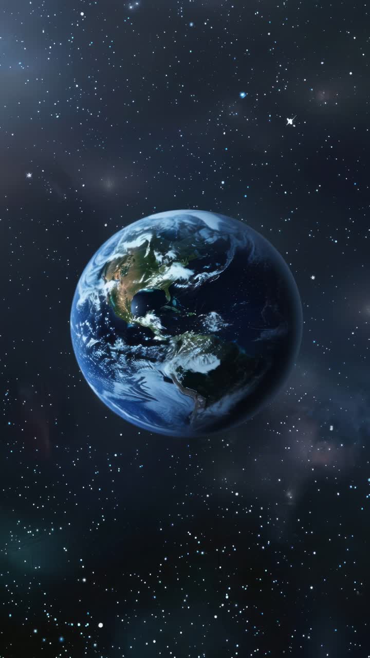 Toma de video aérea de la Tierra desde el espacio, mostrando una vista cósmica con estrellas de fondo.