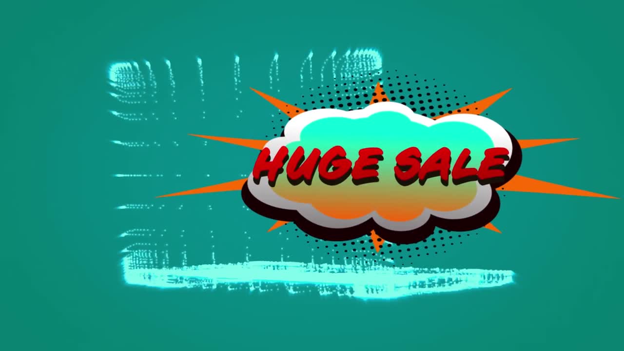 огромный текст продажи над ретро речь пузырь против 3d модель ноутбука вращения на зеленом фоне