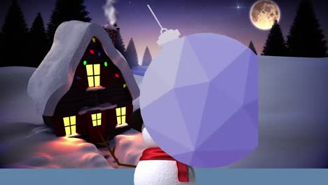 Animation-of-christmas-bauble-over-fir-trees