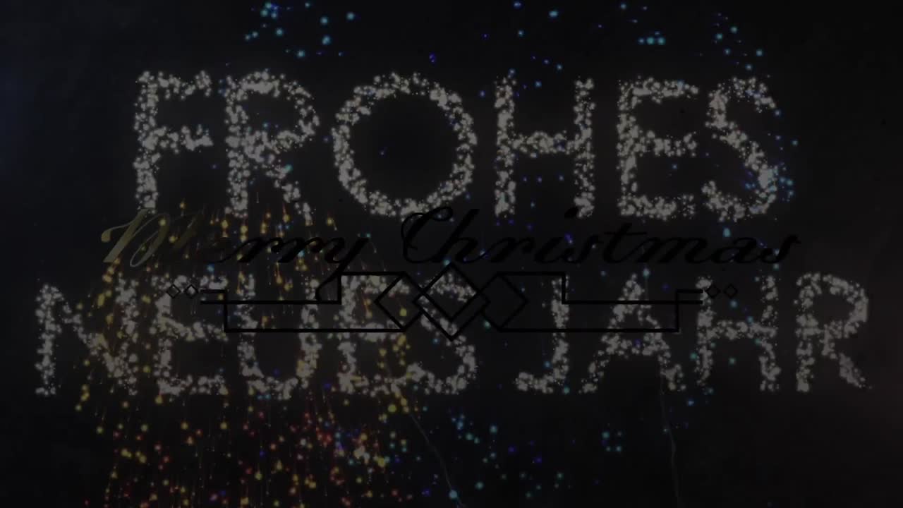 Animation of christmas and new year's greetings text over fireworks exploding