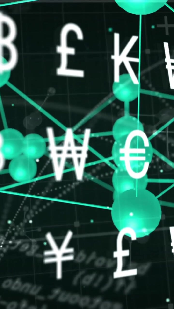 Currency symbols and network connections animation over financial data background