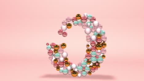 letter o made of beads, glass balls, pastel pearls, crystal jewels and gold