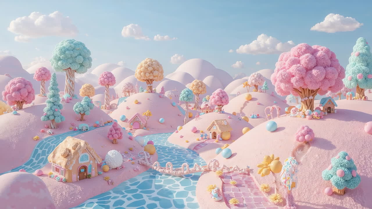 A Whimsical Pastel Candy Land Landscape