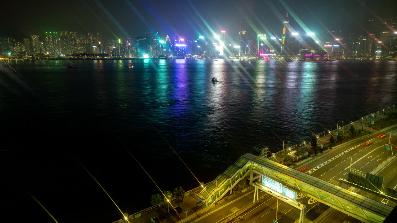 HONG KONG - 19 MARCH 2025 : Timelapse at Night of traffic on a highway in Kowloon, Hong Kong