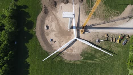 construction of beebee wind farm near ithaca michigan, aerial top down view