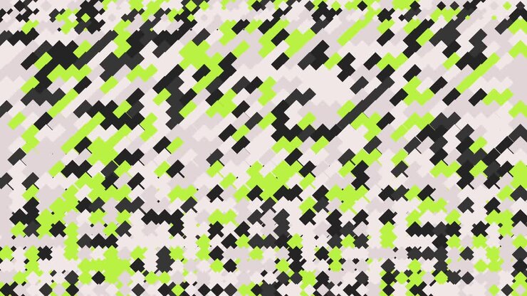 Abstract Geometric Pixel Art Pattern in Green, Black, and White