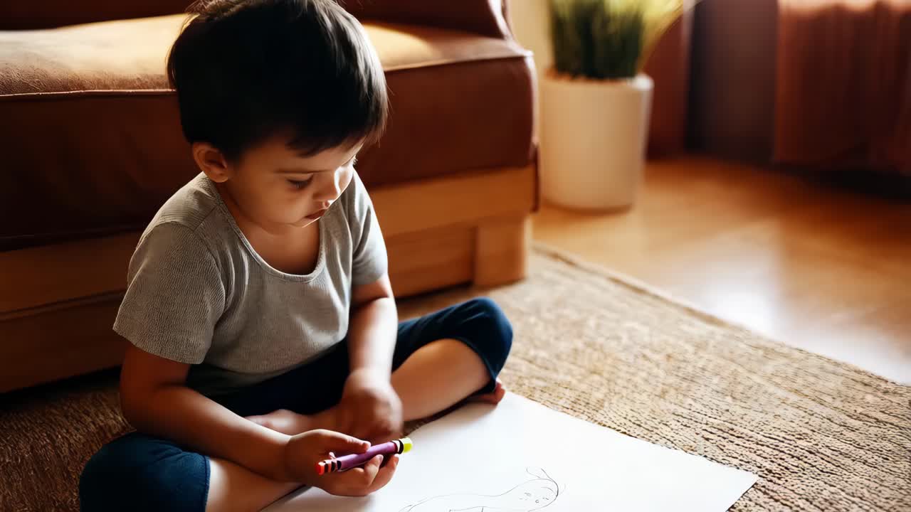 niño pequeño dibujando en el suelo