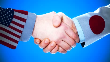 united states - japan / handshake concept animation about countries and politics / with matte channel