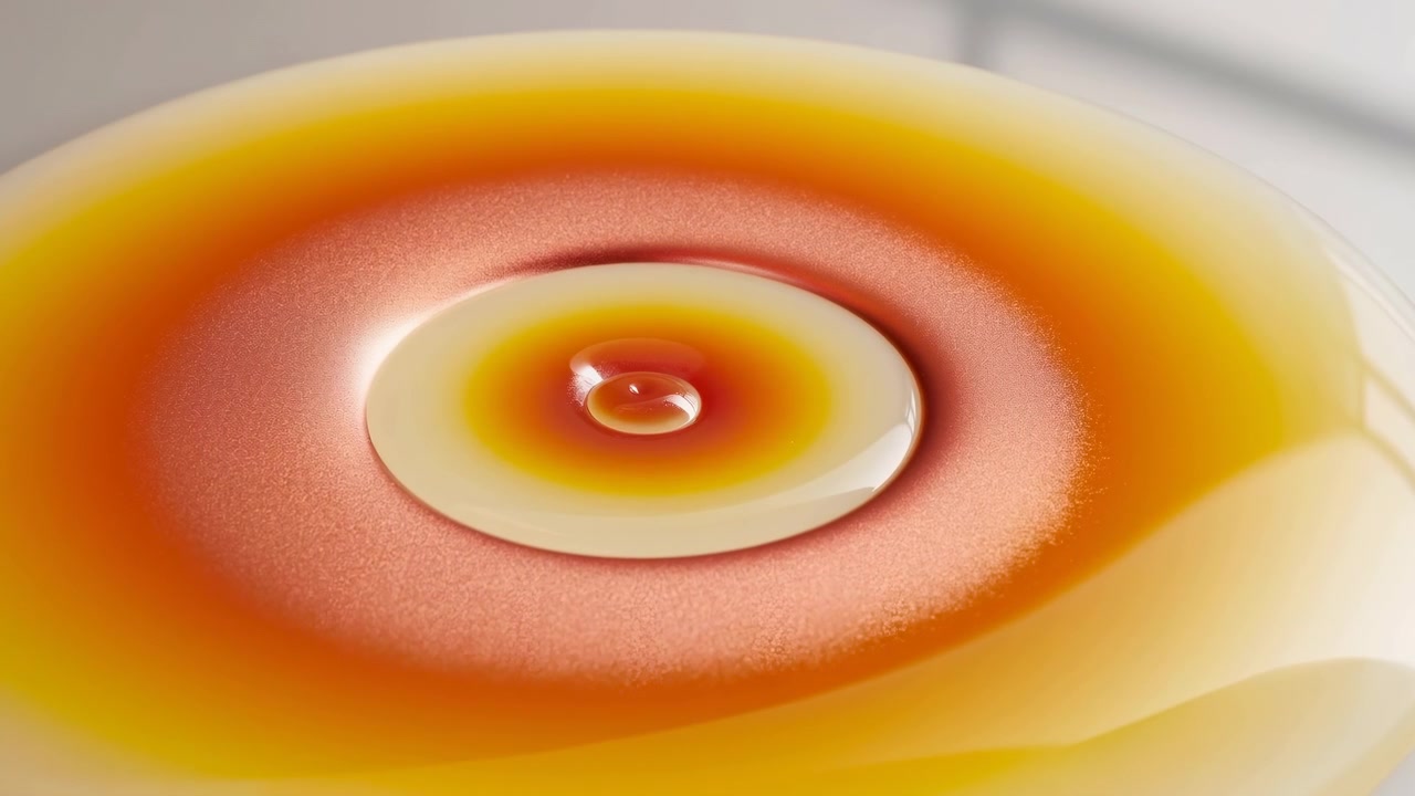 A neutral liquid is being poured into a container from a top-down perspective, showcasing a clean and professional commercial food and beverage setting with warm orange and yellow tones.