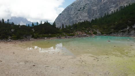 aerial view of lake sorapis in the dolomites