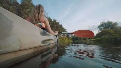 low angle stabilized shot of young woman with