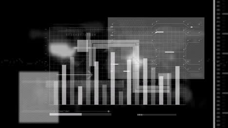 Animation-Der-Finanzdatenverarbeitung-über-Einer-Weltkarte-Auf-Schwarzem-Hintergrund