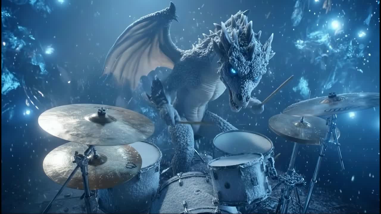 Drago che suona la batteria