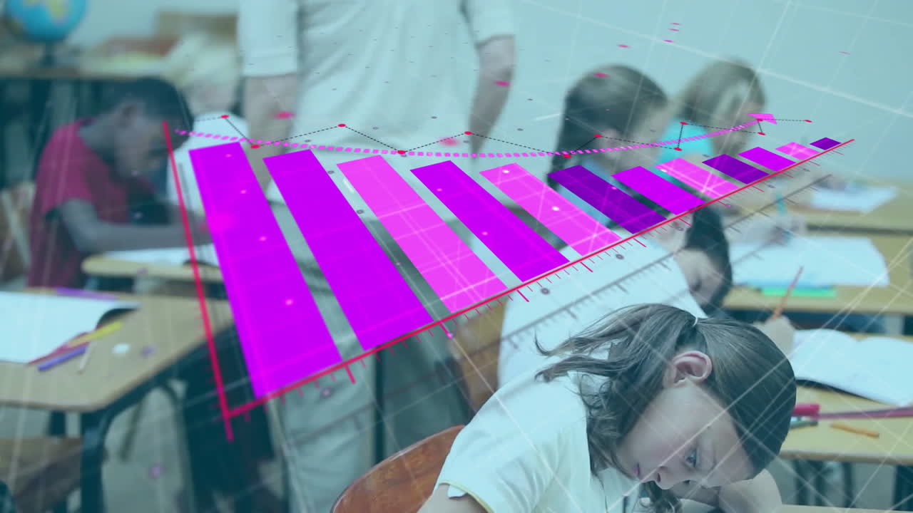 animación del procesamiento de estadísticas sobre diversos escolares y maestras en el aula