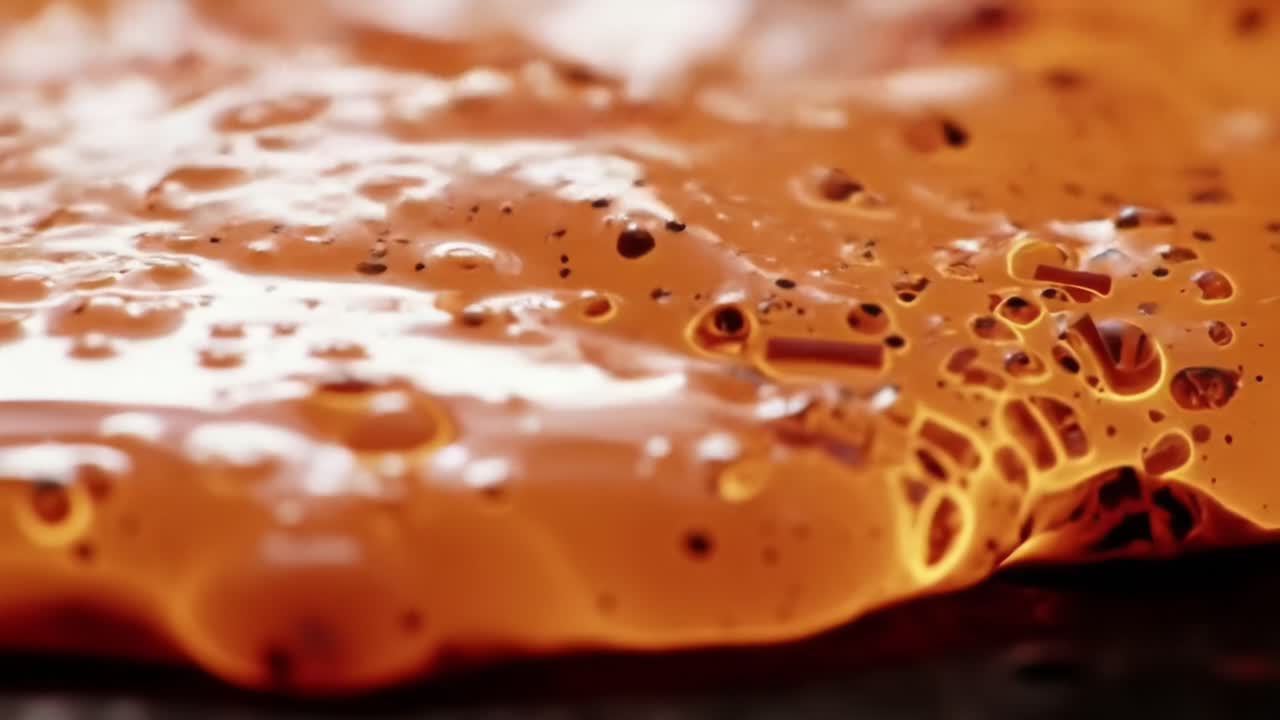 Captivating Close-Up of Glimmering Liquid Texture Creating a Glossy Surface with Bursting Bubbles and Reflections Revealing Intricate Details of Fluid Dynamics