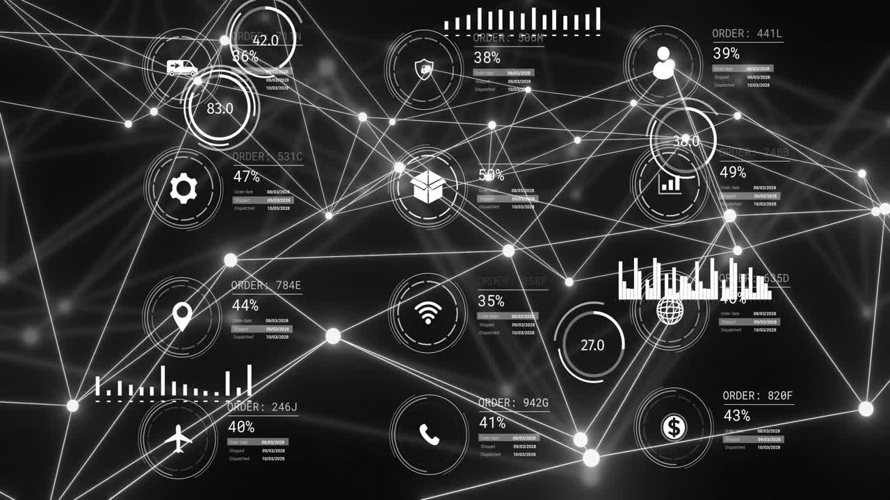 Animation of data processing with icons over connections
