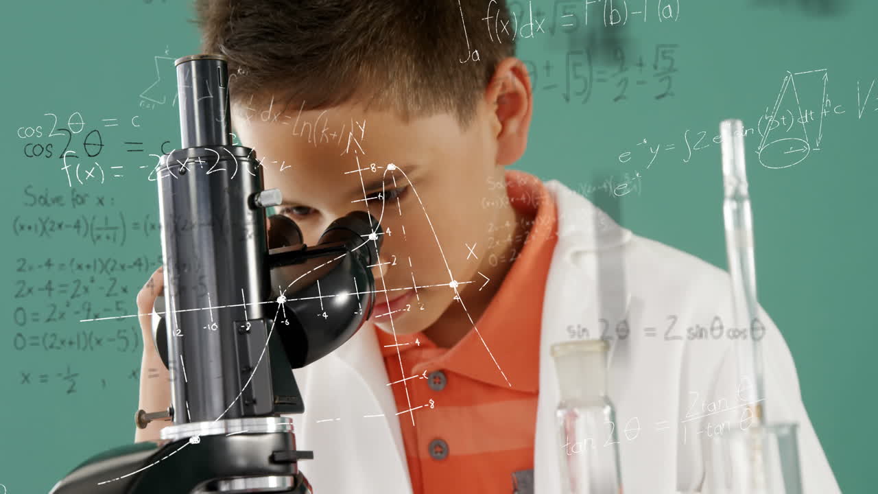 niño estudiando un microscopio 4k