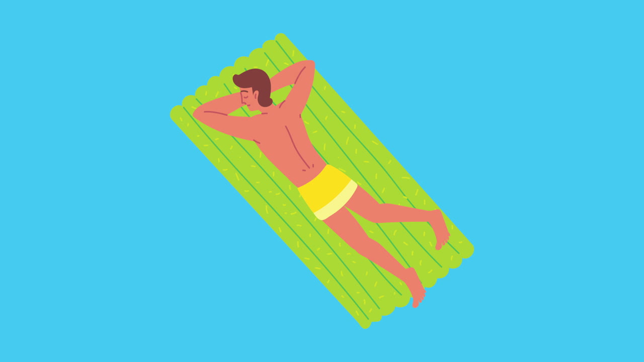man relaxing in green mat floating animation