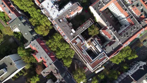european city-scape. overhead downward drone shot of berlin, germany, 4k