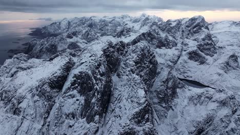 Aerial-view-of-Norway-snow-mountain-beautiful-landscape-during-winter