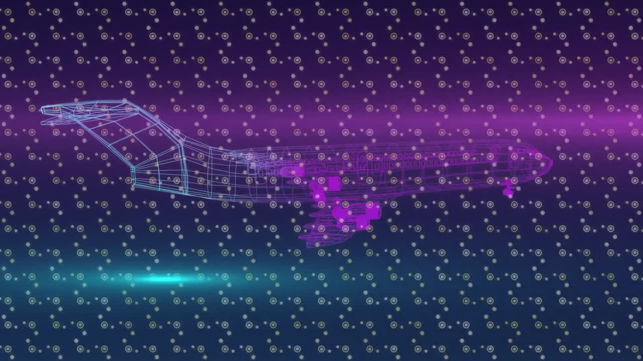 Animation of plane project rotating over data processing in black and green space
