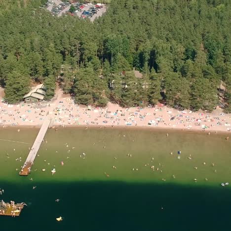 Aerial-View-Helsinki-Beach-Flyover-Piers-in-Summer