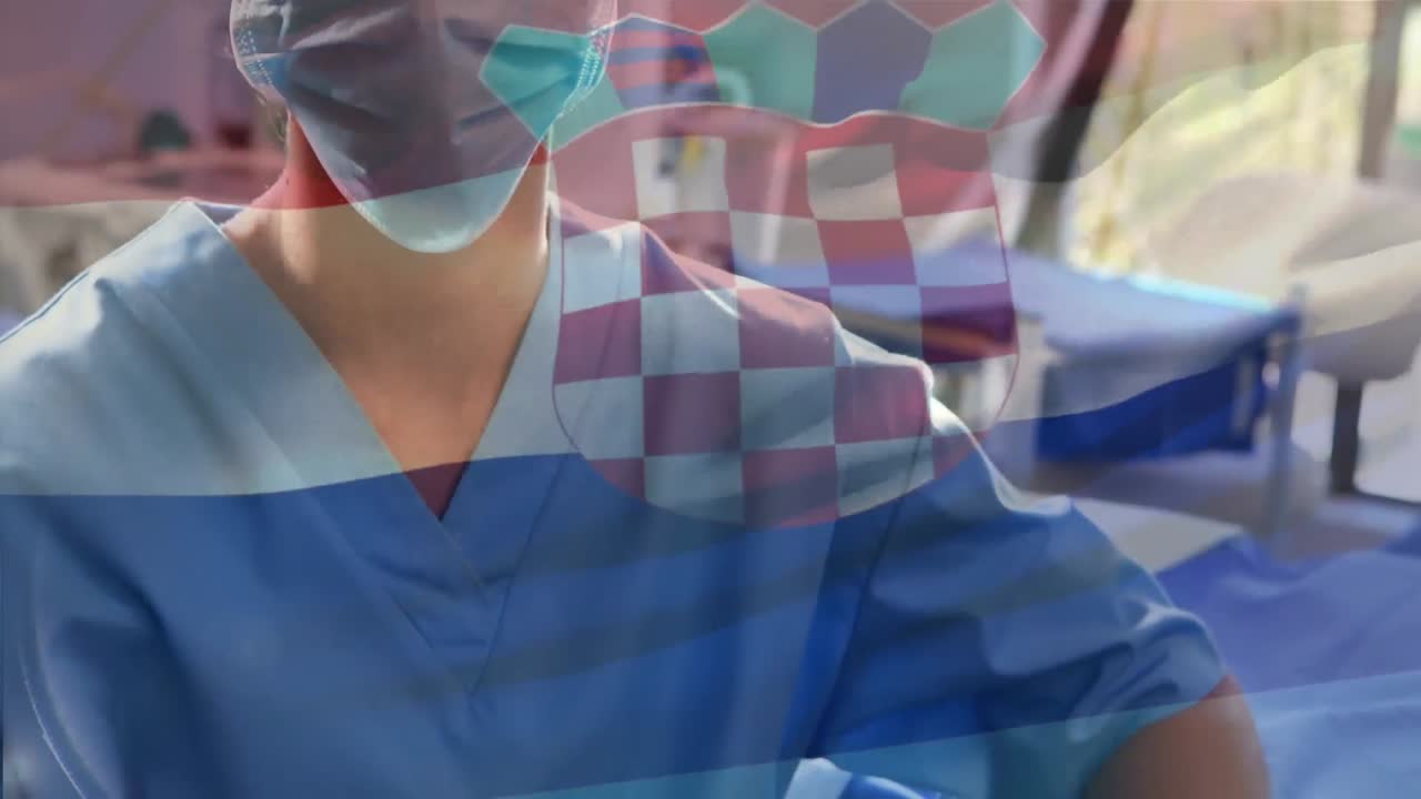 수술실에서 외과 의사 들 위 에 크로아티아 의  ⁇ 발 이 흔들리는 애니메이션